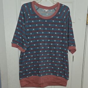 LulaRoe Jane Striped Star Patterned Top, 2XL